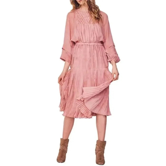 LoveShackFancy‎ Pink Noelle Boho Smocked Midi Dress Petite - Picture 3 of 9